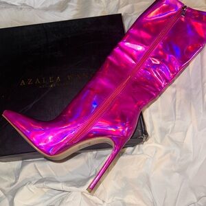 Azalea Wang Nova Pink Knee-High Stiletto Heeled Boots
